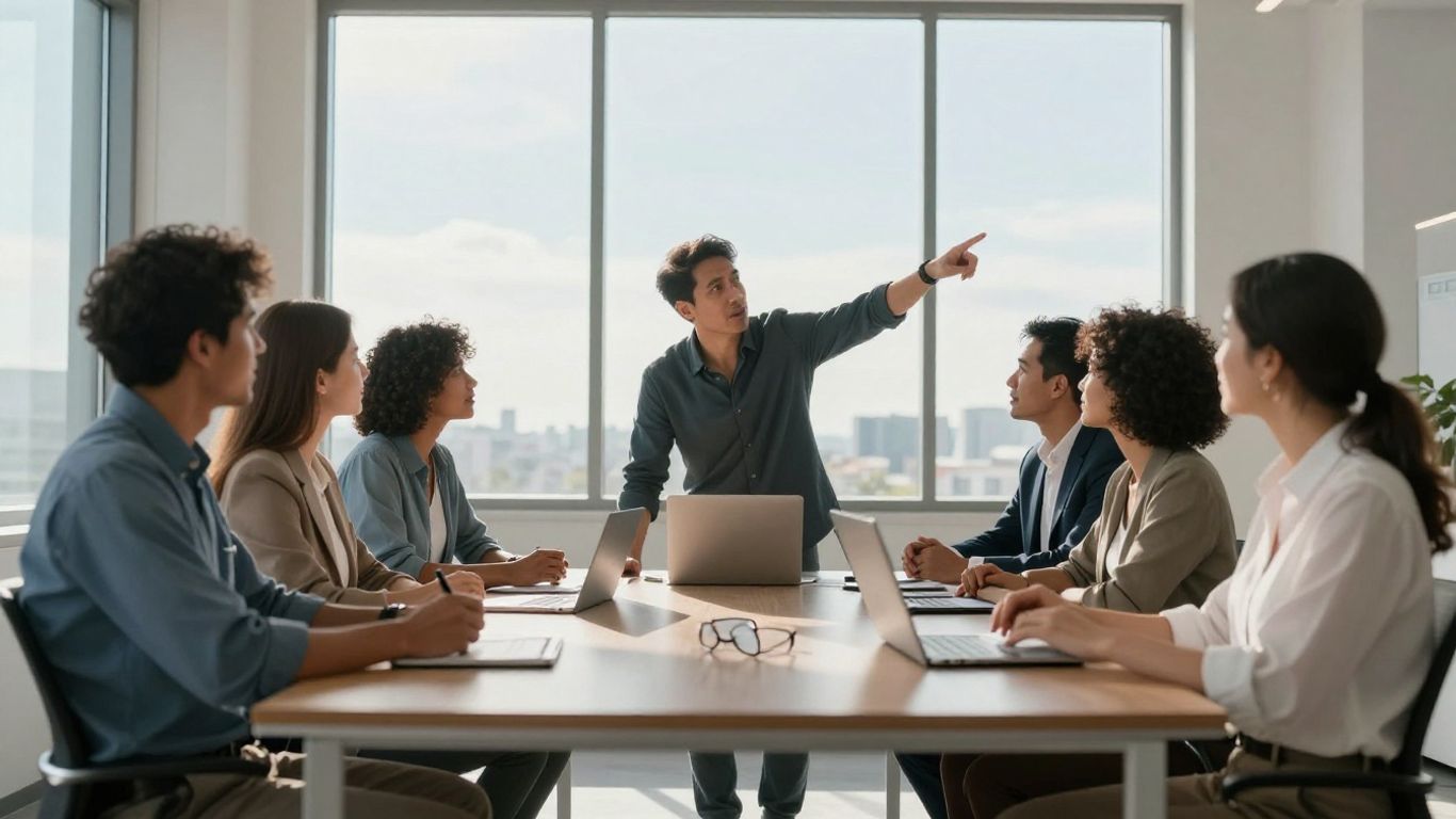 Business professionals looking towards a bright future.