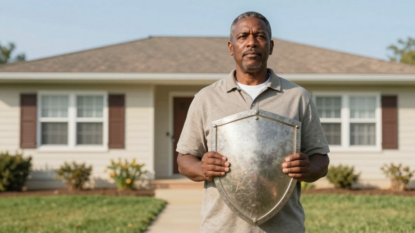Homeowner protecting rental property with a shield.
