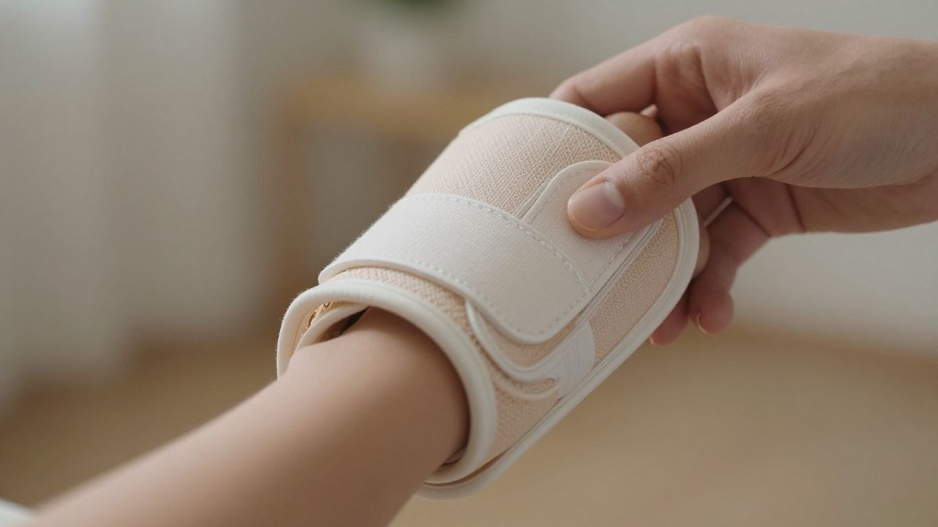 Hand holding a medical brace for workplace injury.