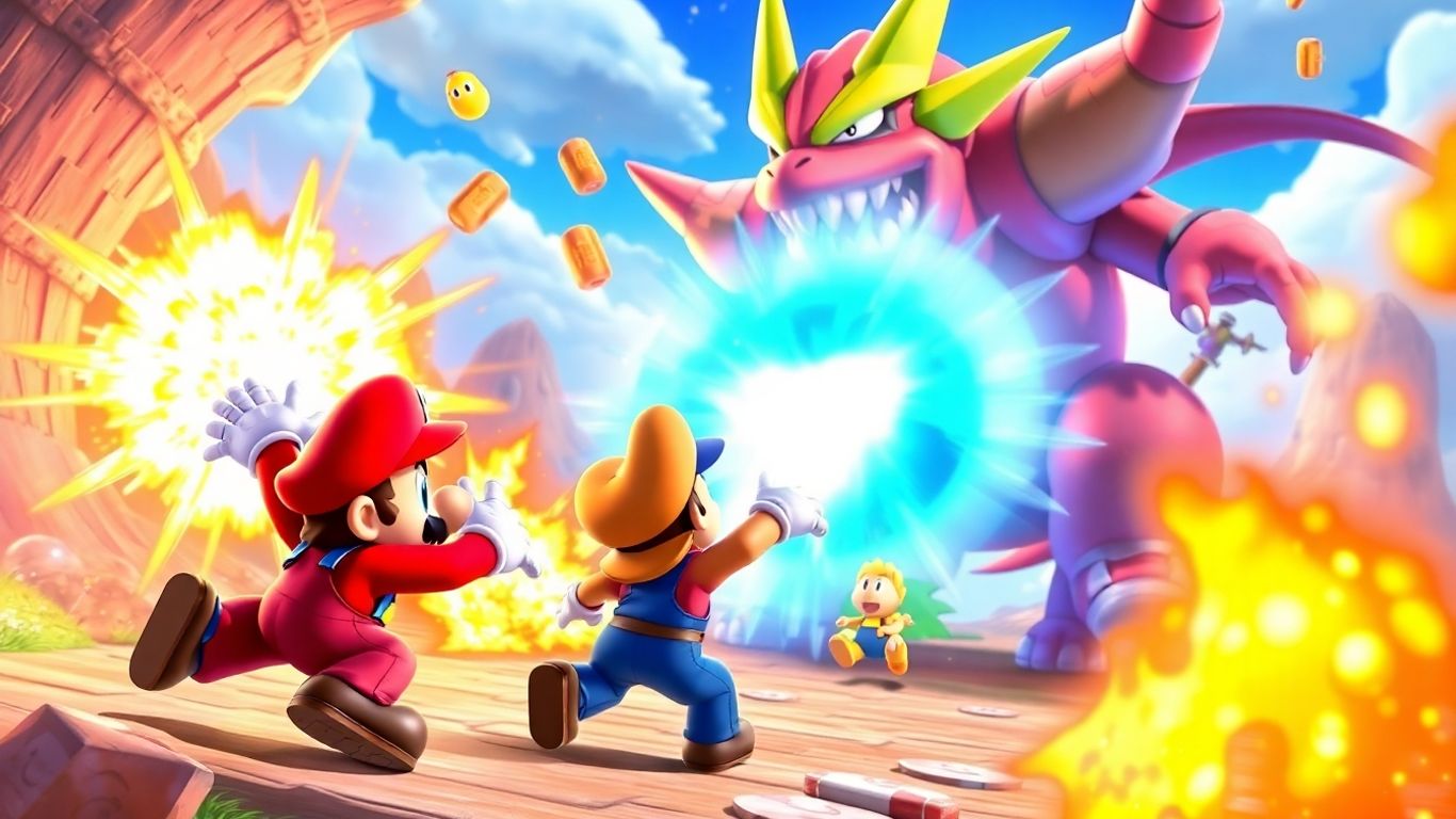 Mario and friends fighting a Super Mario RPG boss.