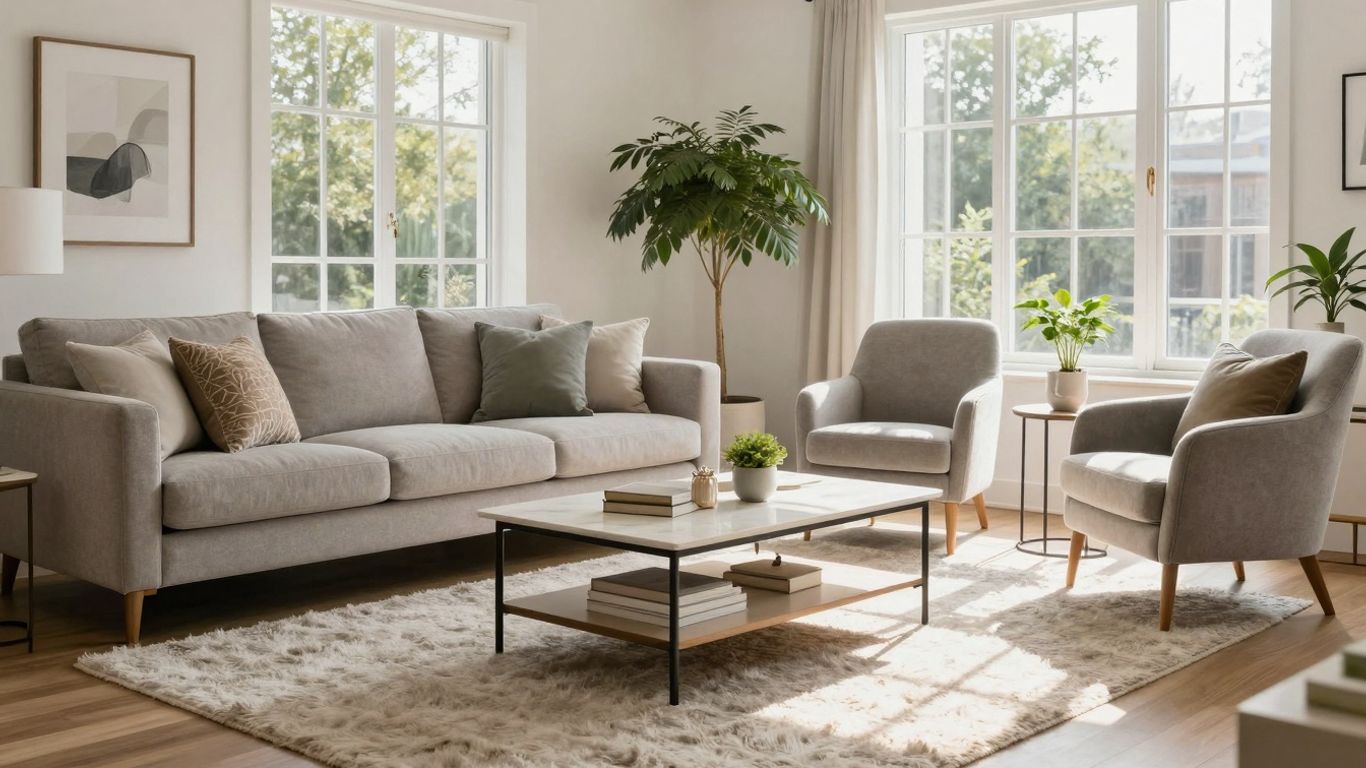 Stylish living room with modern furniture and decor.