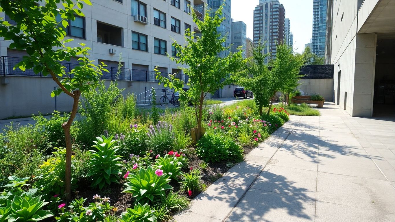 Grădină urbană transformată dintr-un spațiu gol.