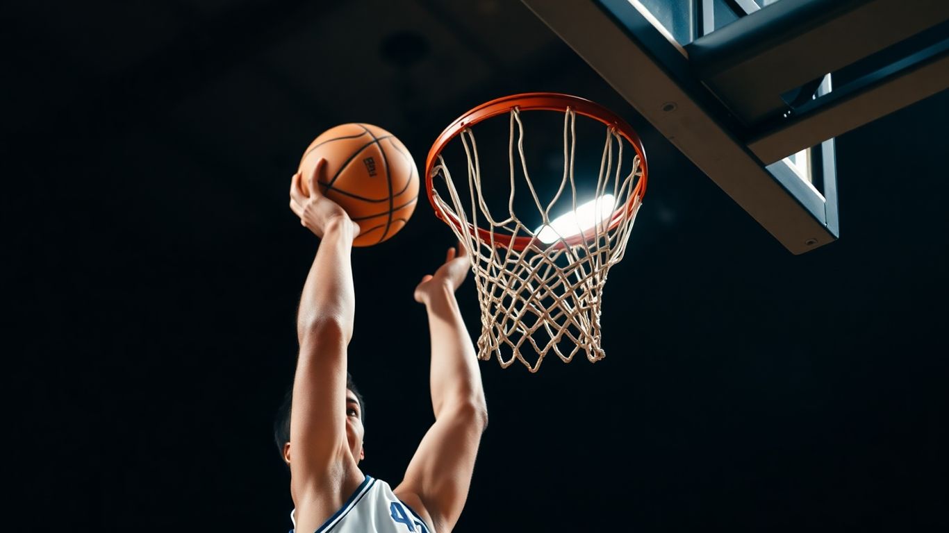 Basketballspieler beim Wurf im Sportunterricht