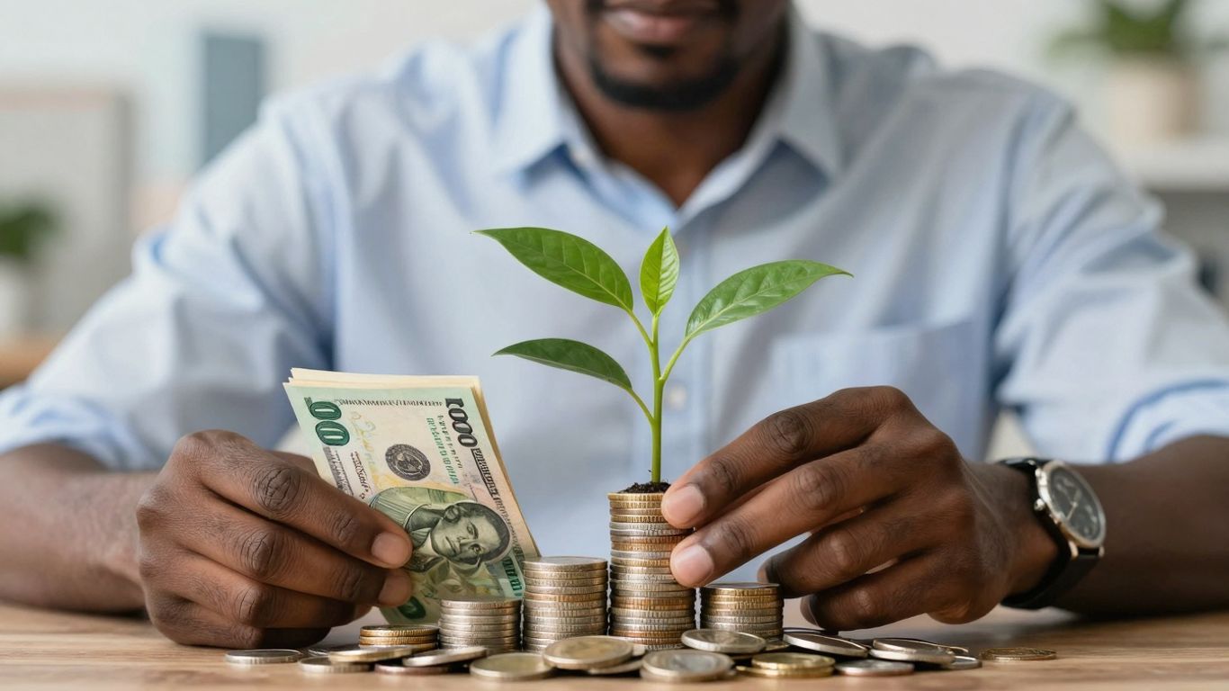 Financial growth and investment concept with money and plant.