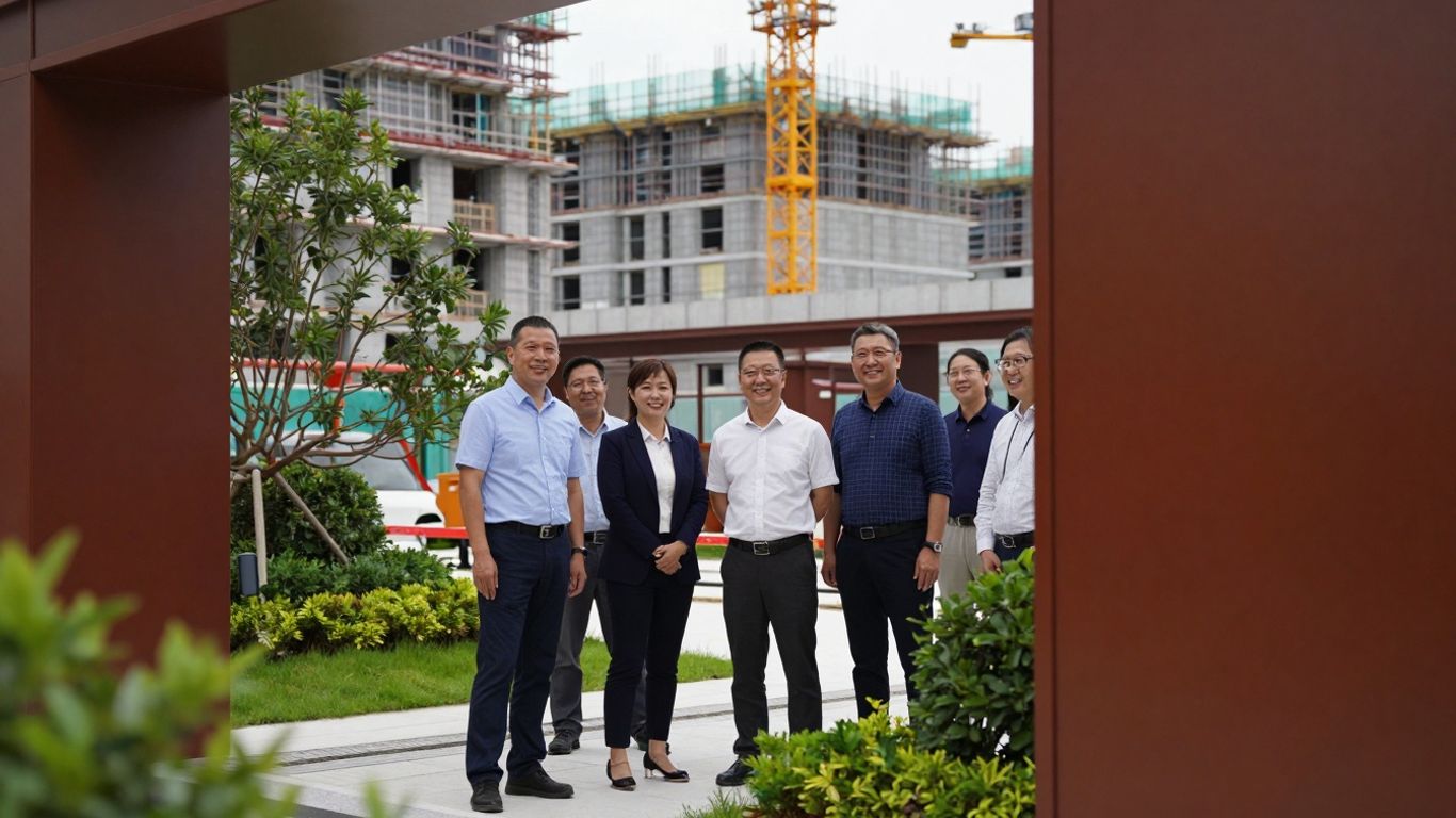 Runwal Builders Construction Site With Happy Clients And Developers.