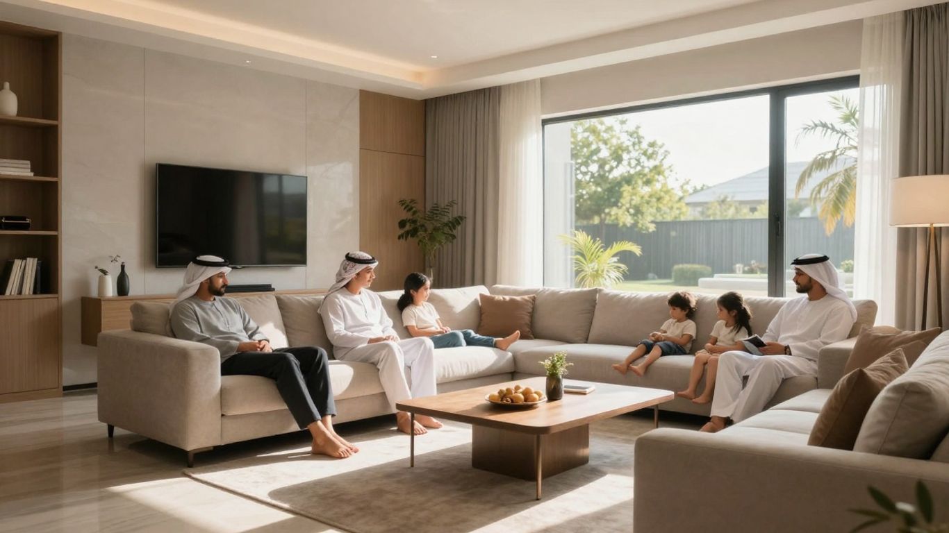 Familia feliz en un hogar seguro y protegido.
