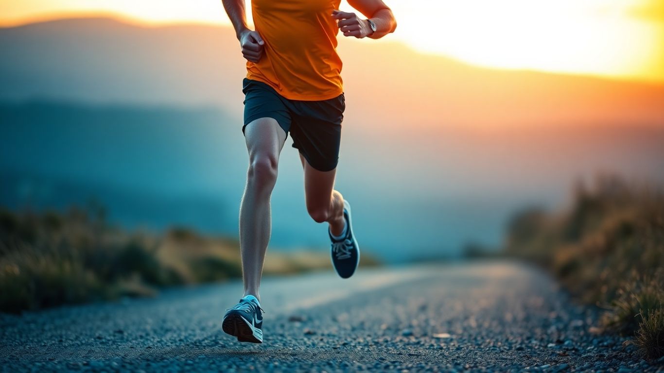 Runner sprinting on a scenic path at sunrise.