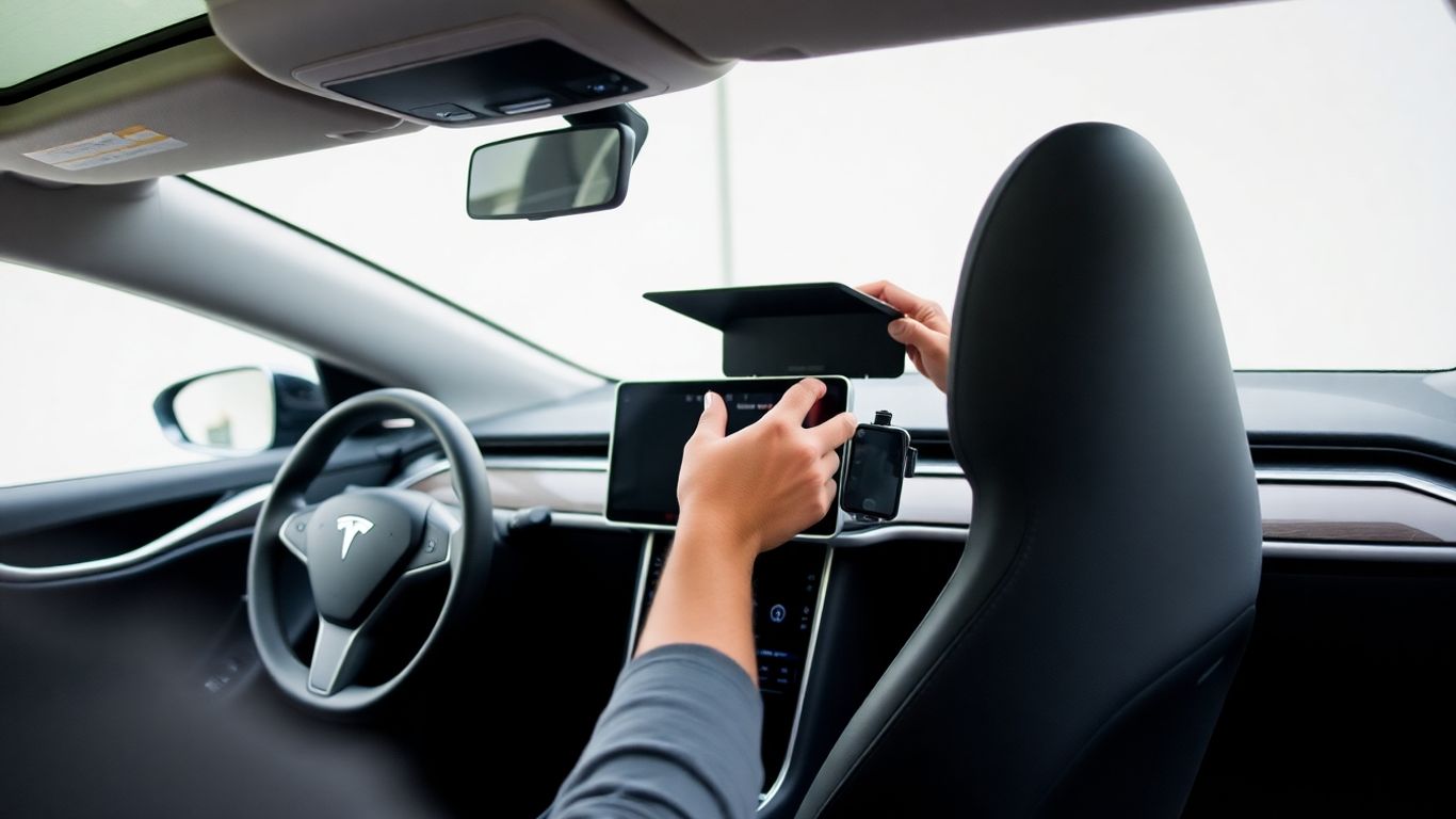 Tesla interior with accessory installation.