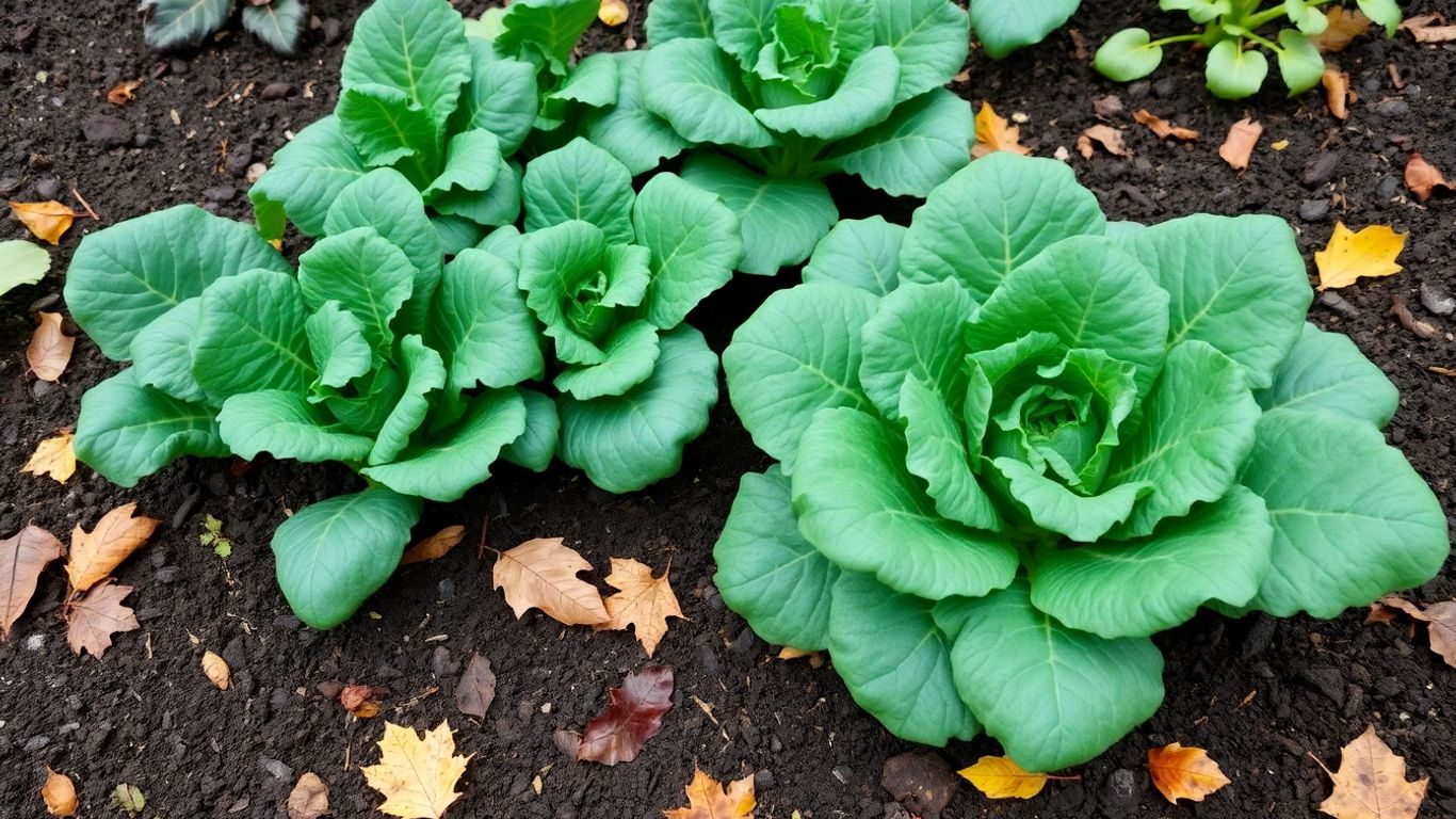 Grünkohl und Spinat wachsen im winterlichen Gemüsegarten