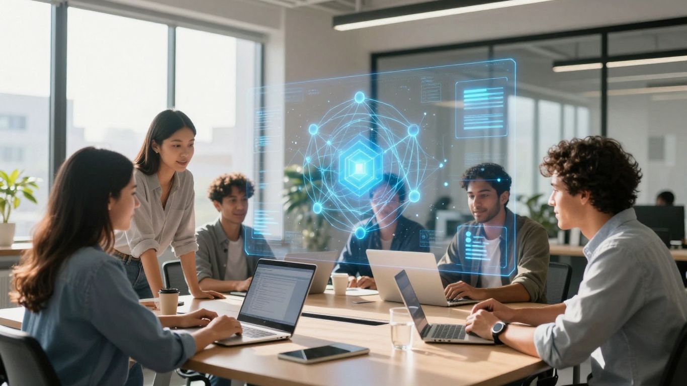 Antier team working on blockchain development