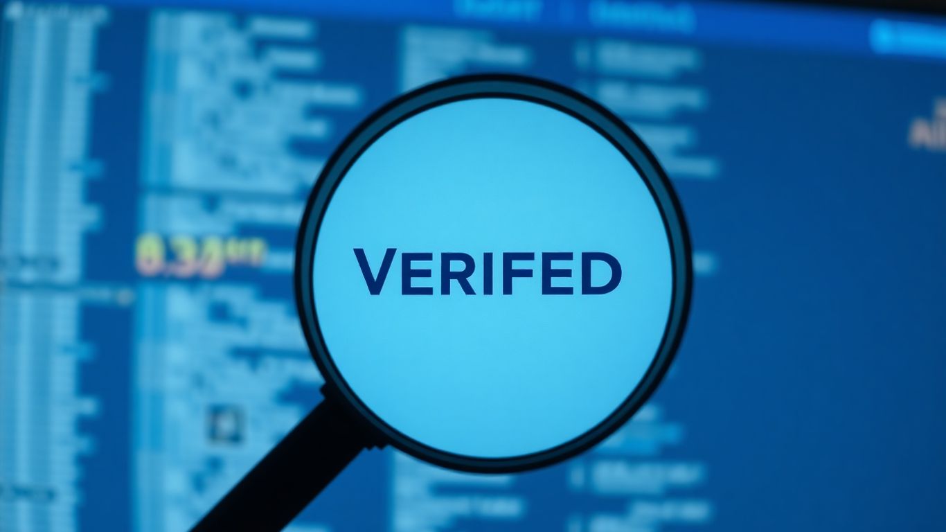 Magnifying glass over a screen with verified information.