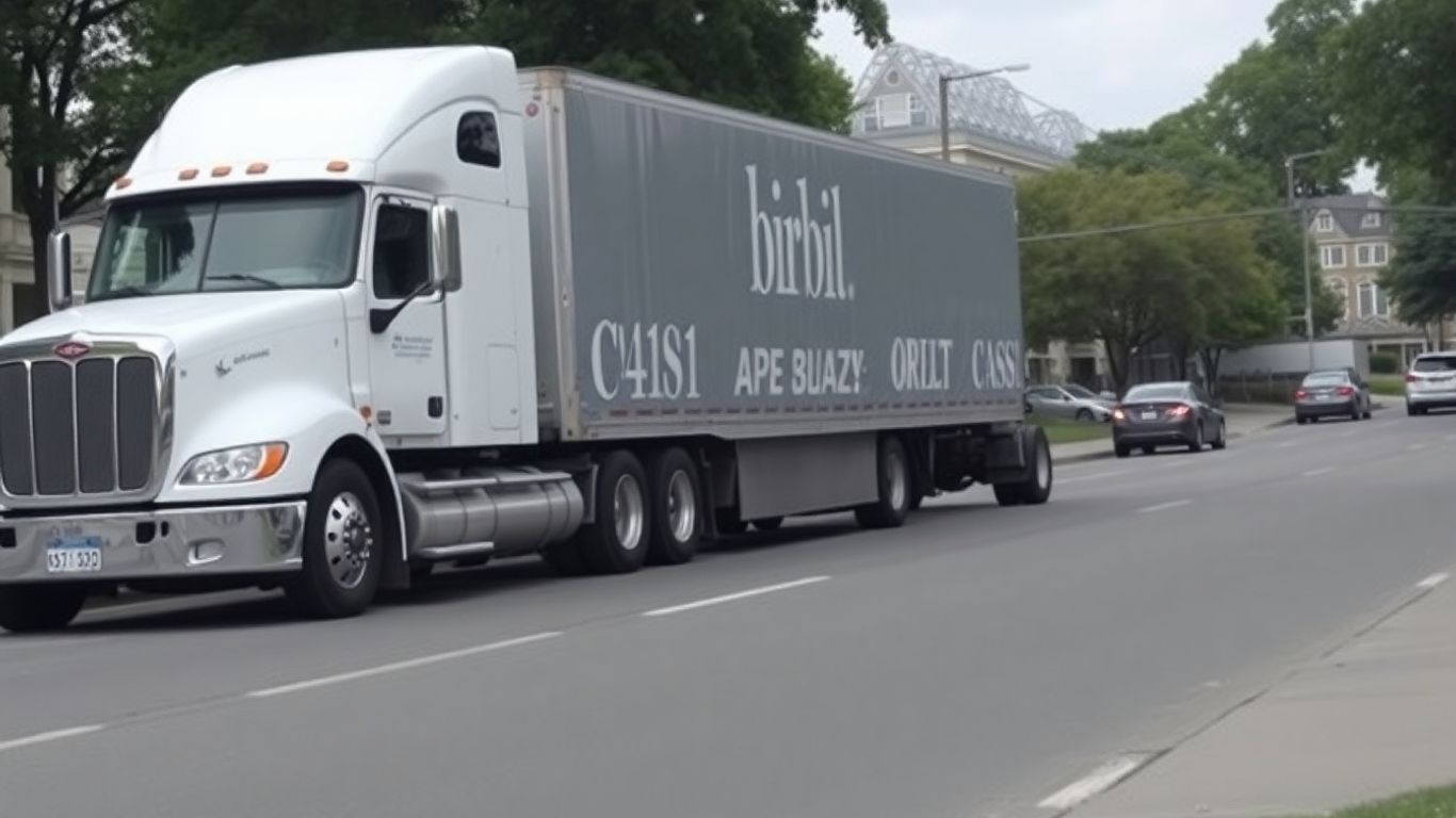 Large semi-truck stopped on a city street.