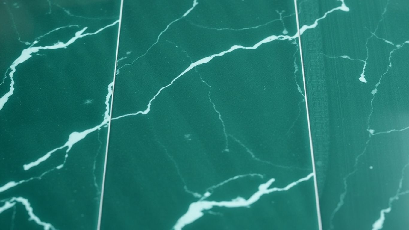 Polished Ming Green marble tile with white veining.