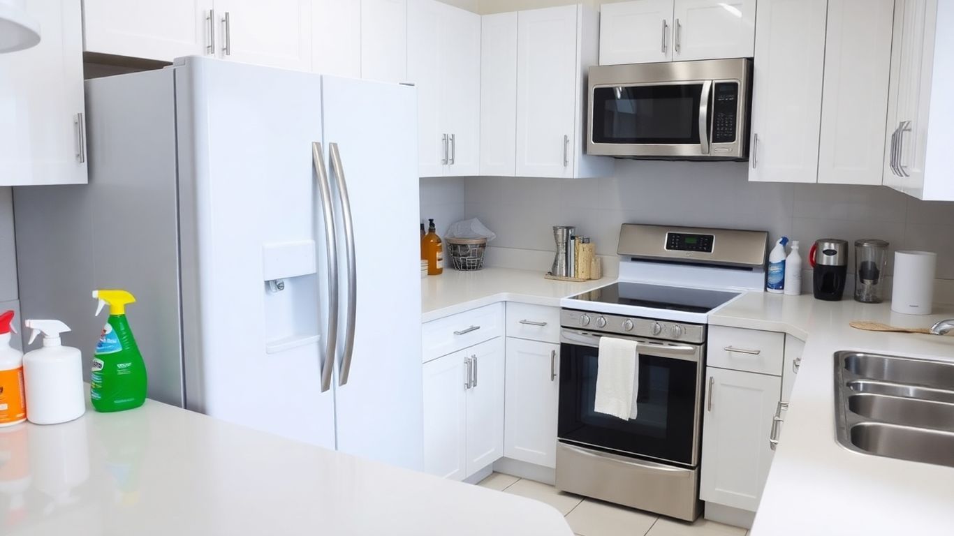 Clean, modern kitchen with spotless appliances and countertops.