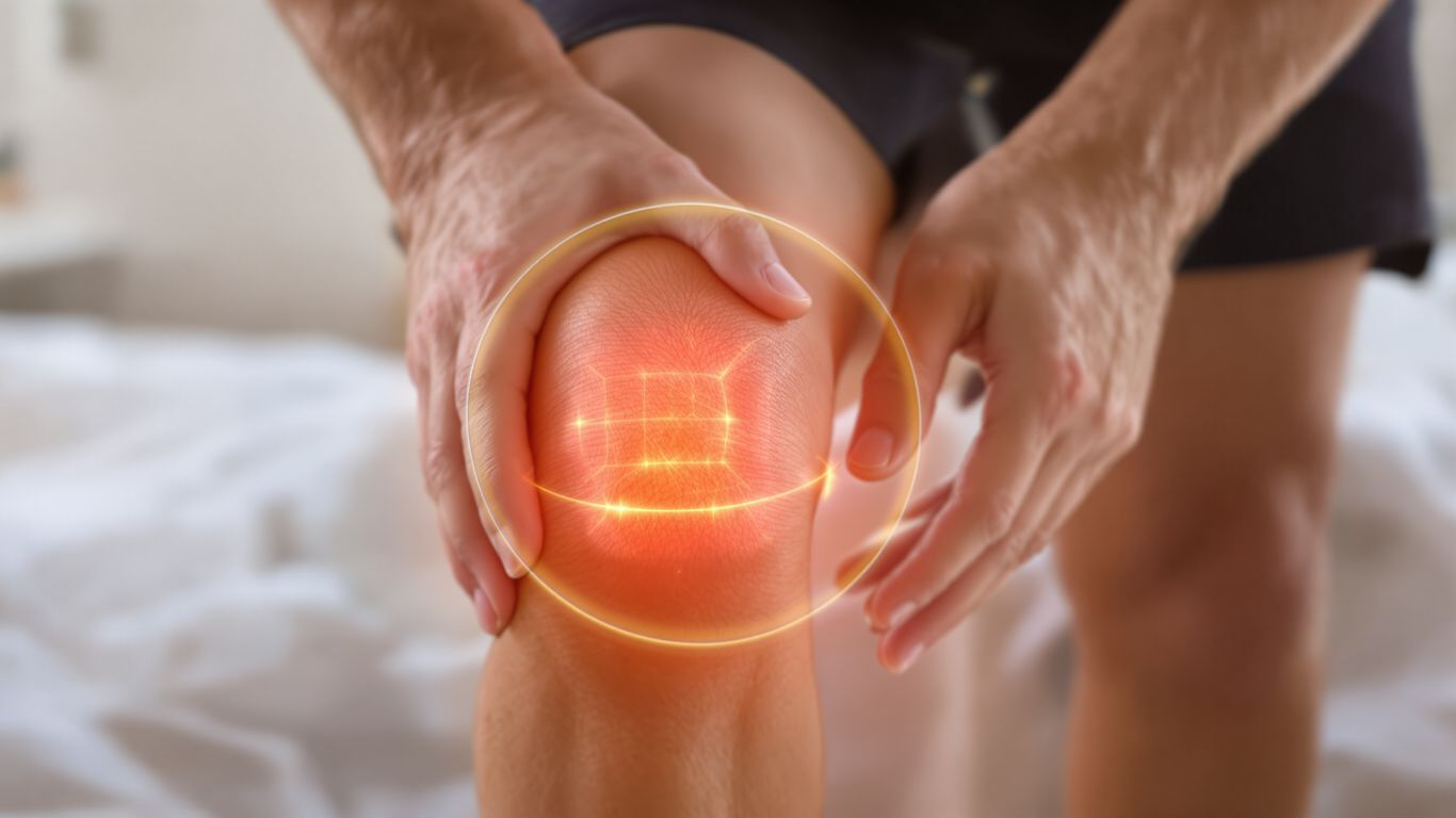 Rodilla con contorno brillante indicando dolor.