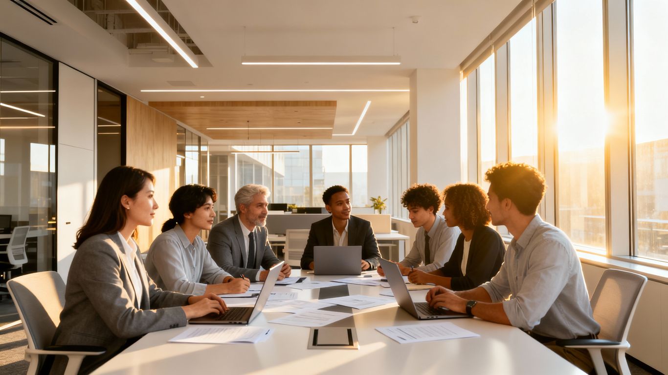 Business professionals collaborating in a modern NJ office.