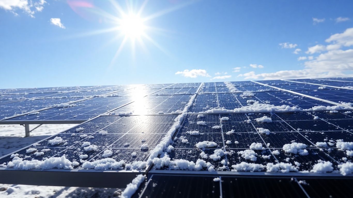 Pannelli solari innevati che producono elettricità in inverno