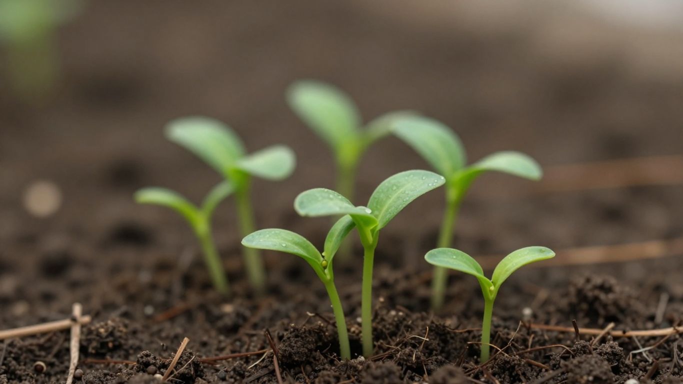Junge Pflanzen sprießen aus der Erde im Sonnenlicht.