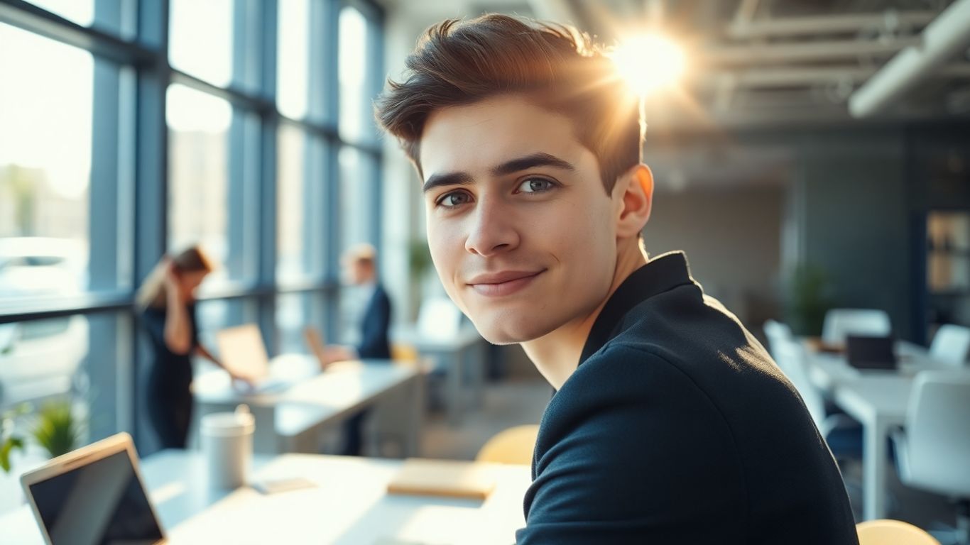 Young professional in office, ready for PPC internship.