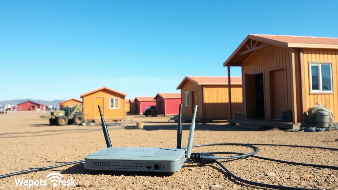 Wi-Fi router outside cabins at remote construction site