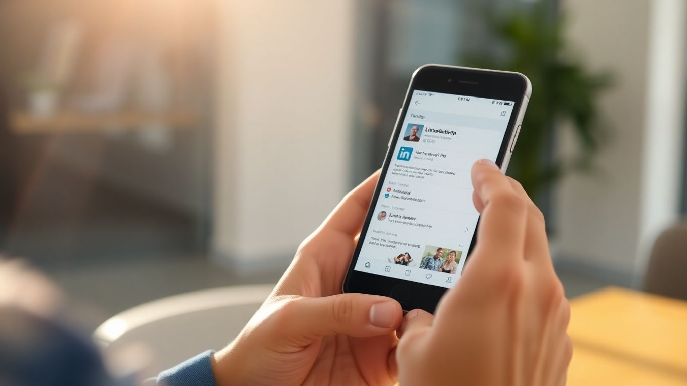 Person using LinkedIn on a smartphone for business deals.