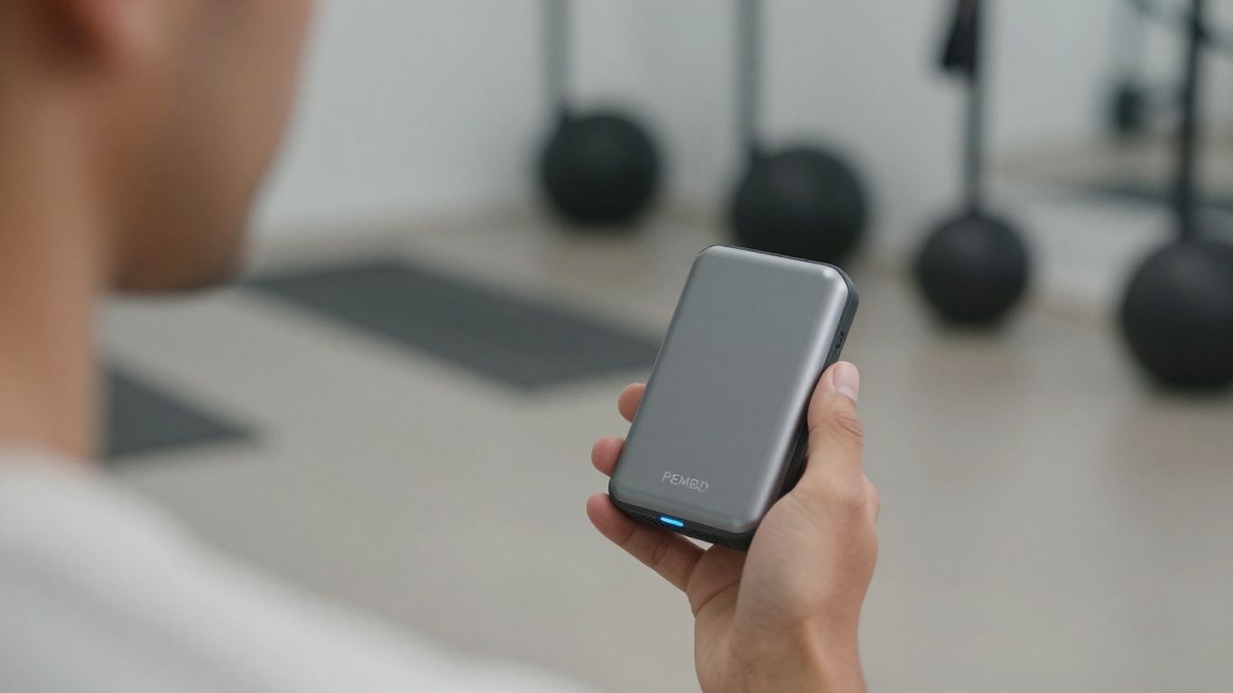 Portable PEMF device in use during a workout.