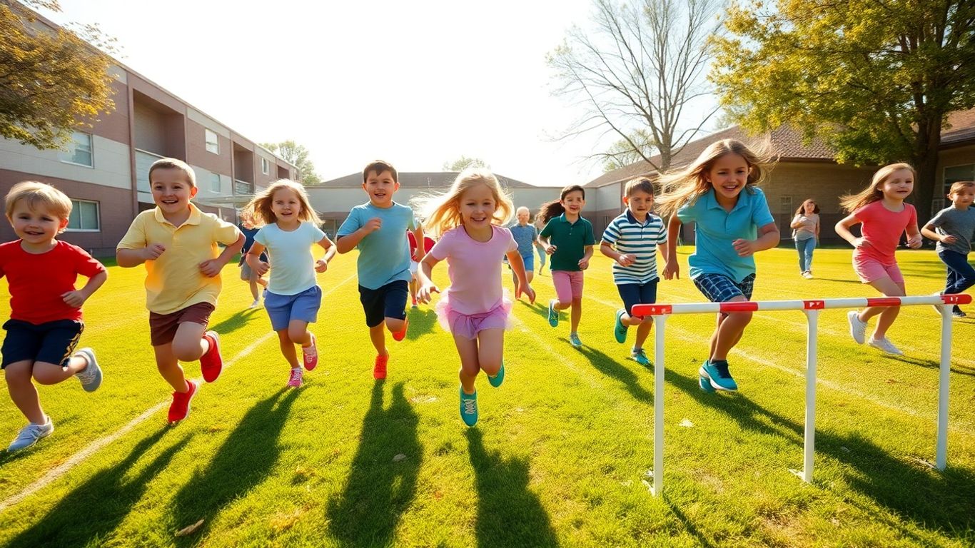 Kinder spielen Leichtathletik im Freien
