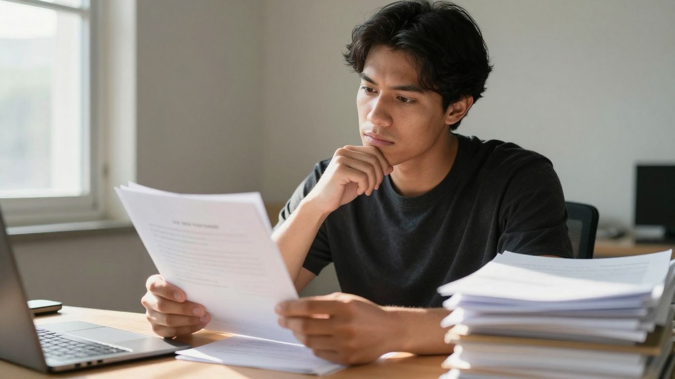 Person reviewing documents at a desk.