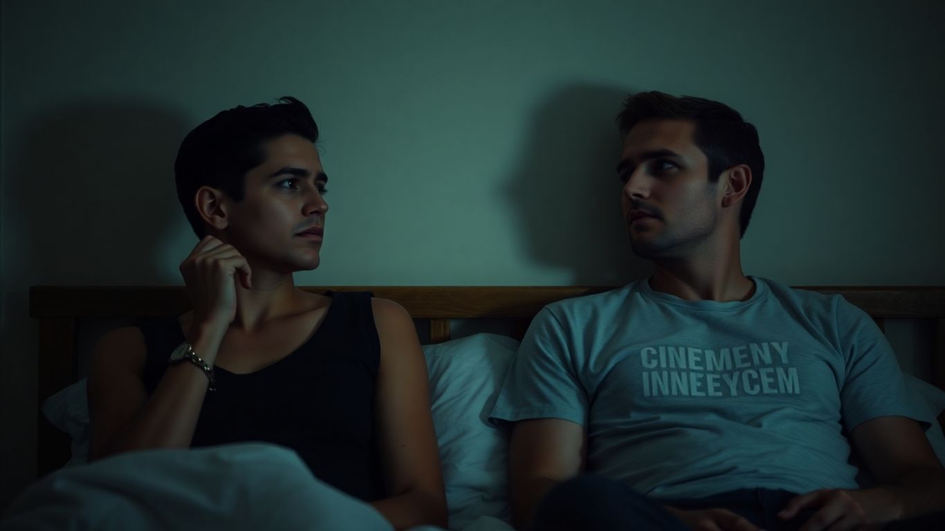 Casal com baixa libido em quarto escuro.