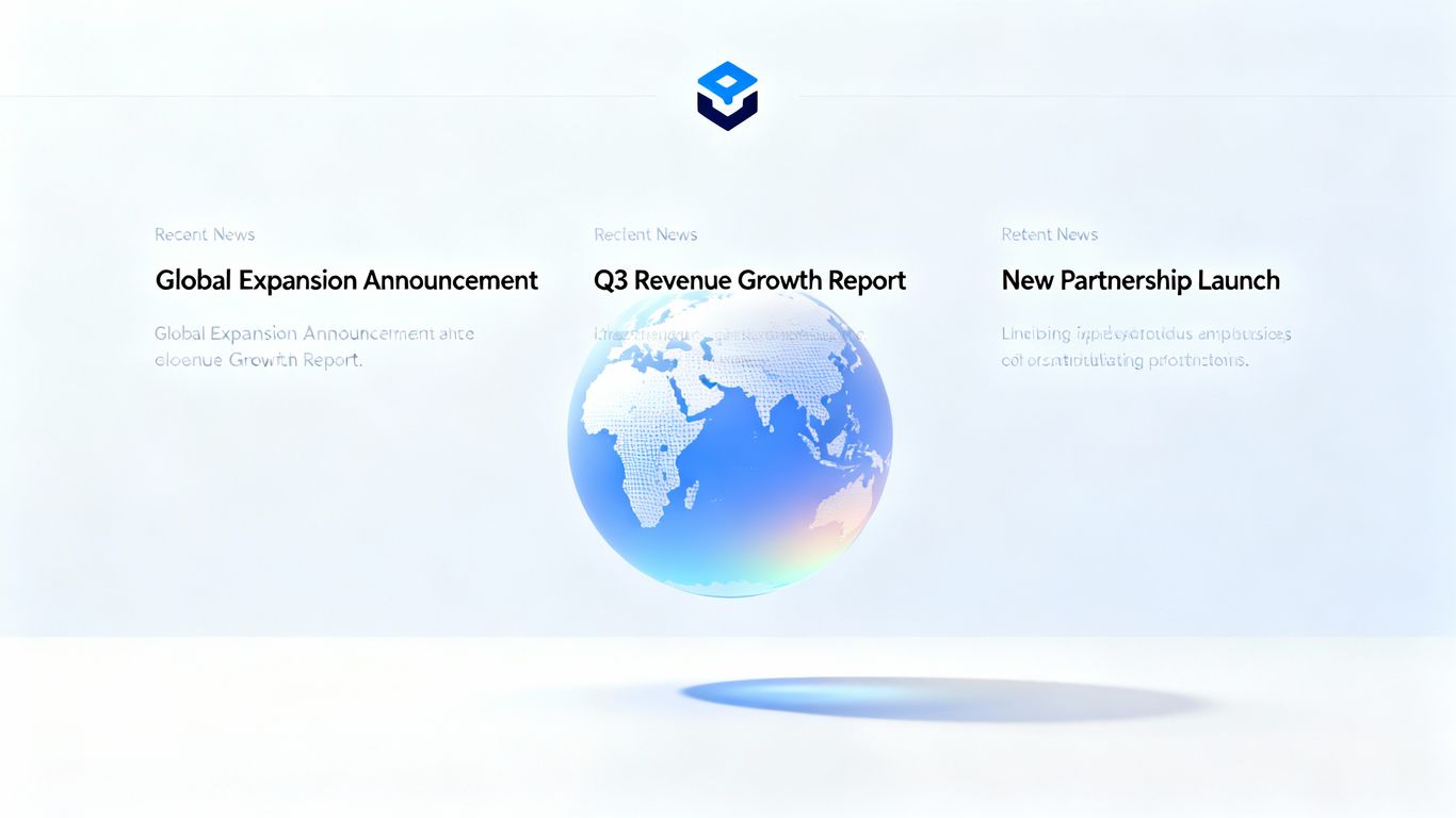 Digital newsroom interface with brand logo and articles.