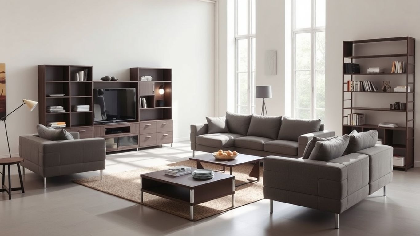 Flexibele meubelopstelling in een moderne woonkamer.