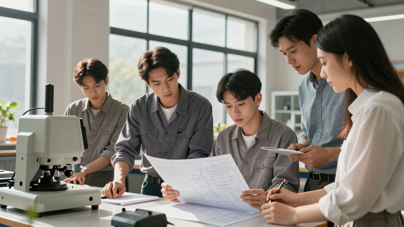 Estudantes em treinamento técnico prático no SENAI.