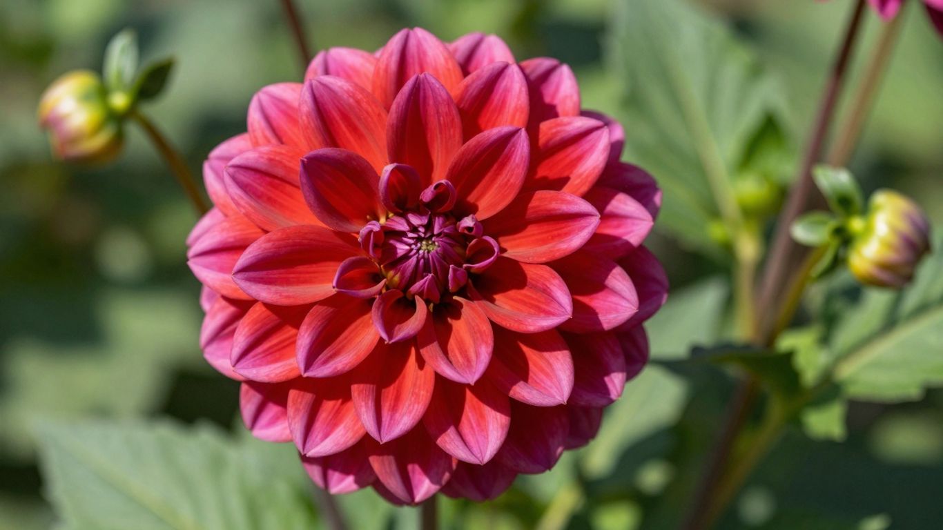Levendige dahlia bloem in volle bloei in een tuin.