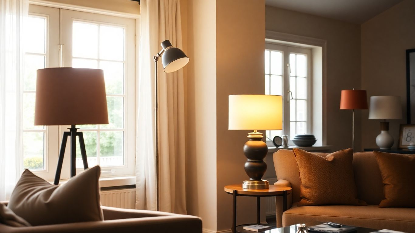 Stylish lamps illuminating a cozy UK living room.