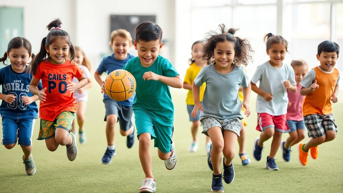 Kinder spielen und lachen im Sportunterricht
