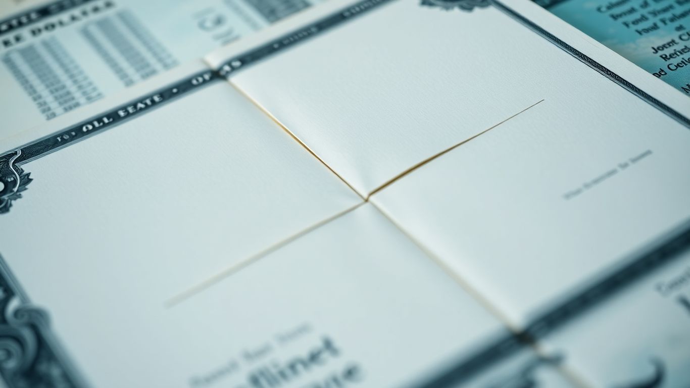 Stock certificate being split into three pieces.