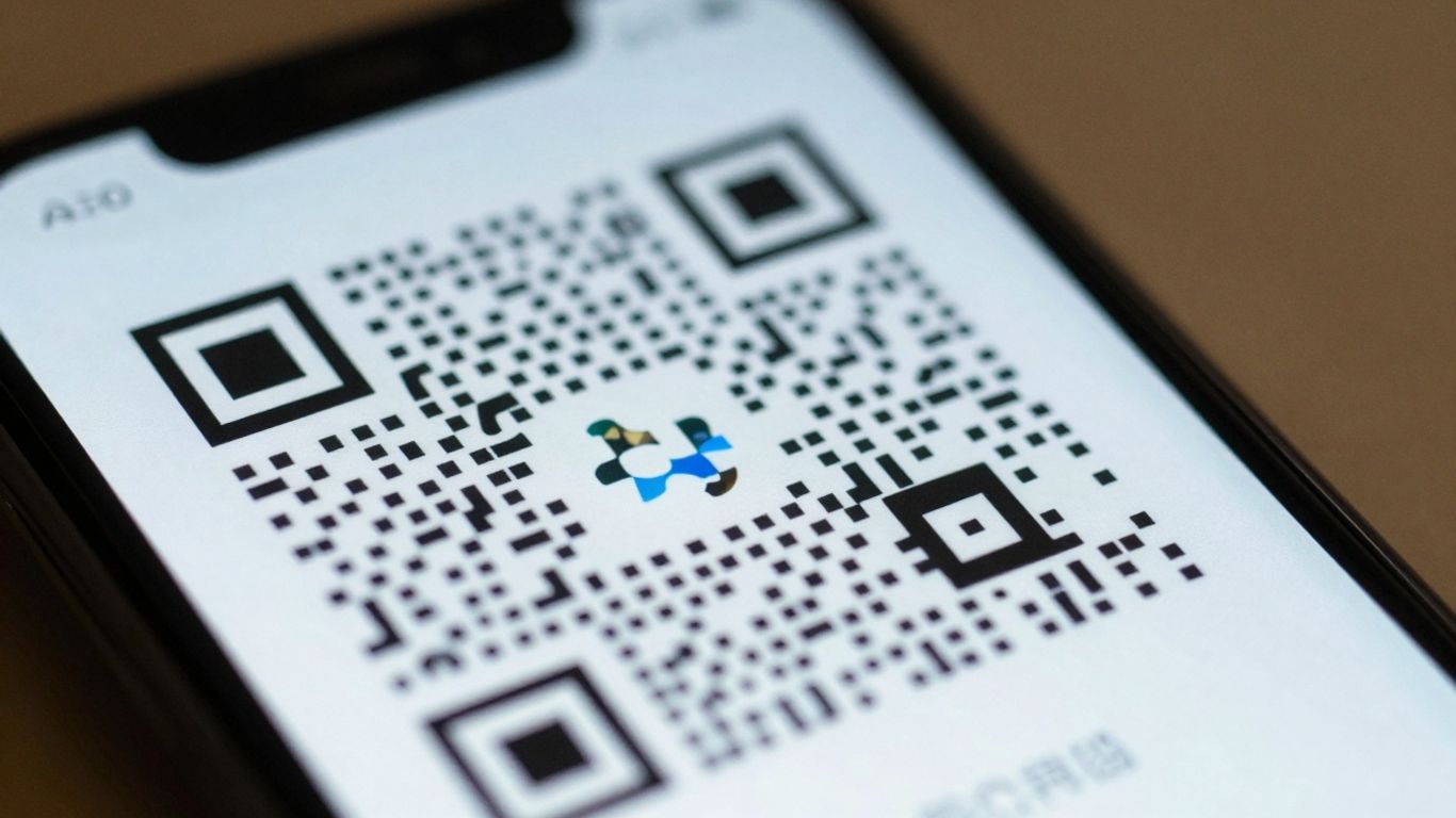 Smartphone displaying a Flowcode QR code.