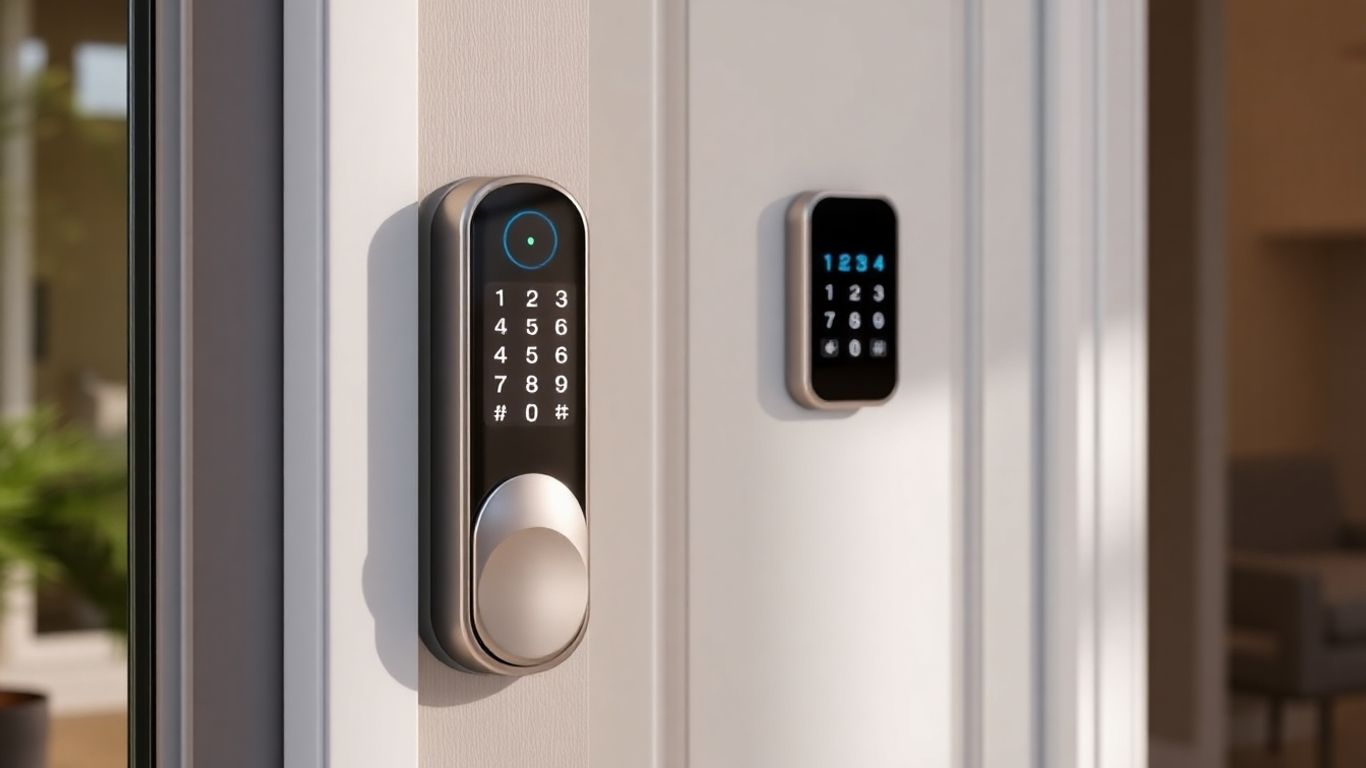 Fechadura digital moderna em porta de casa.