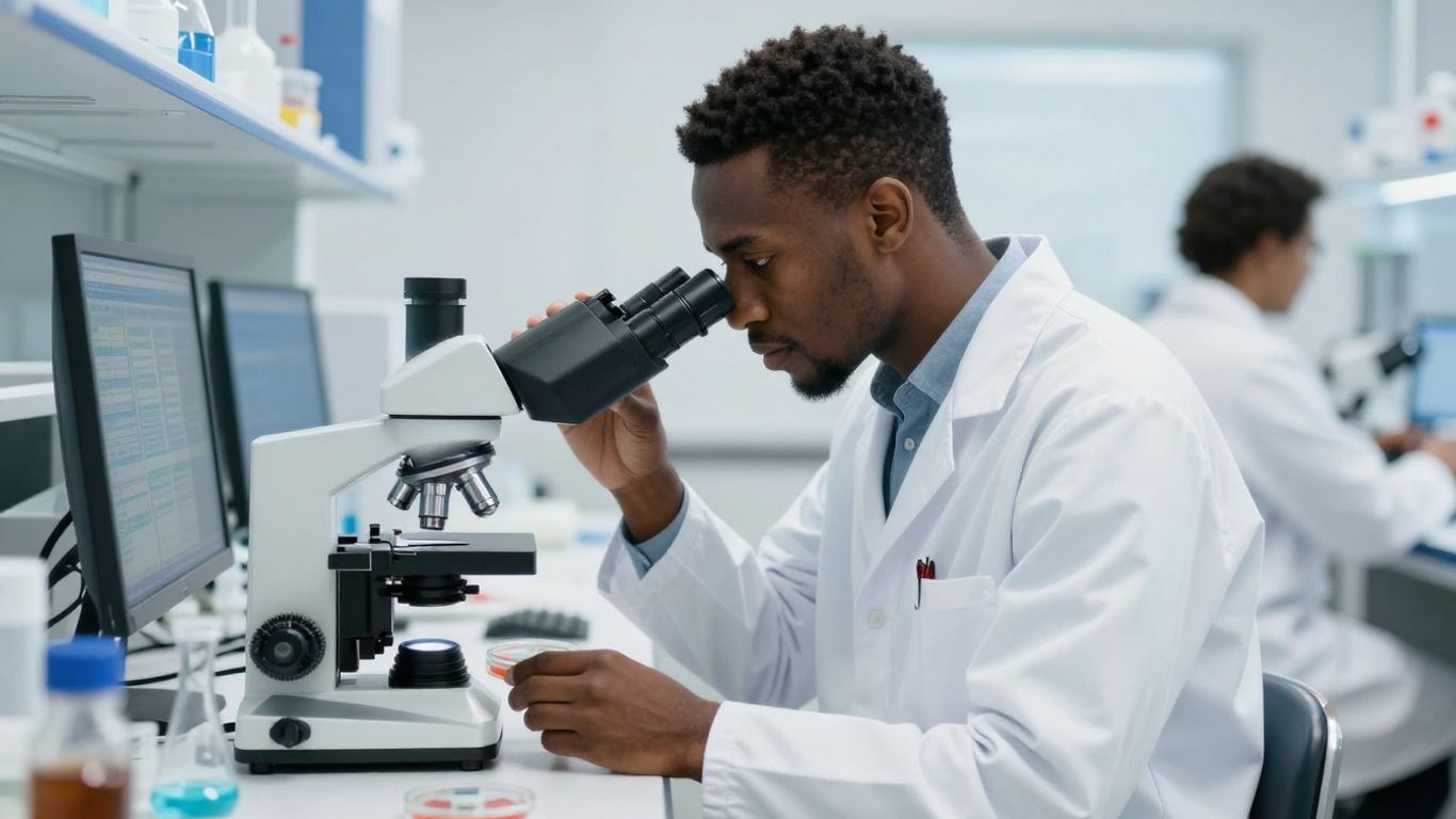 Scientist working in a modern laboratory with advanced equipment.