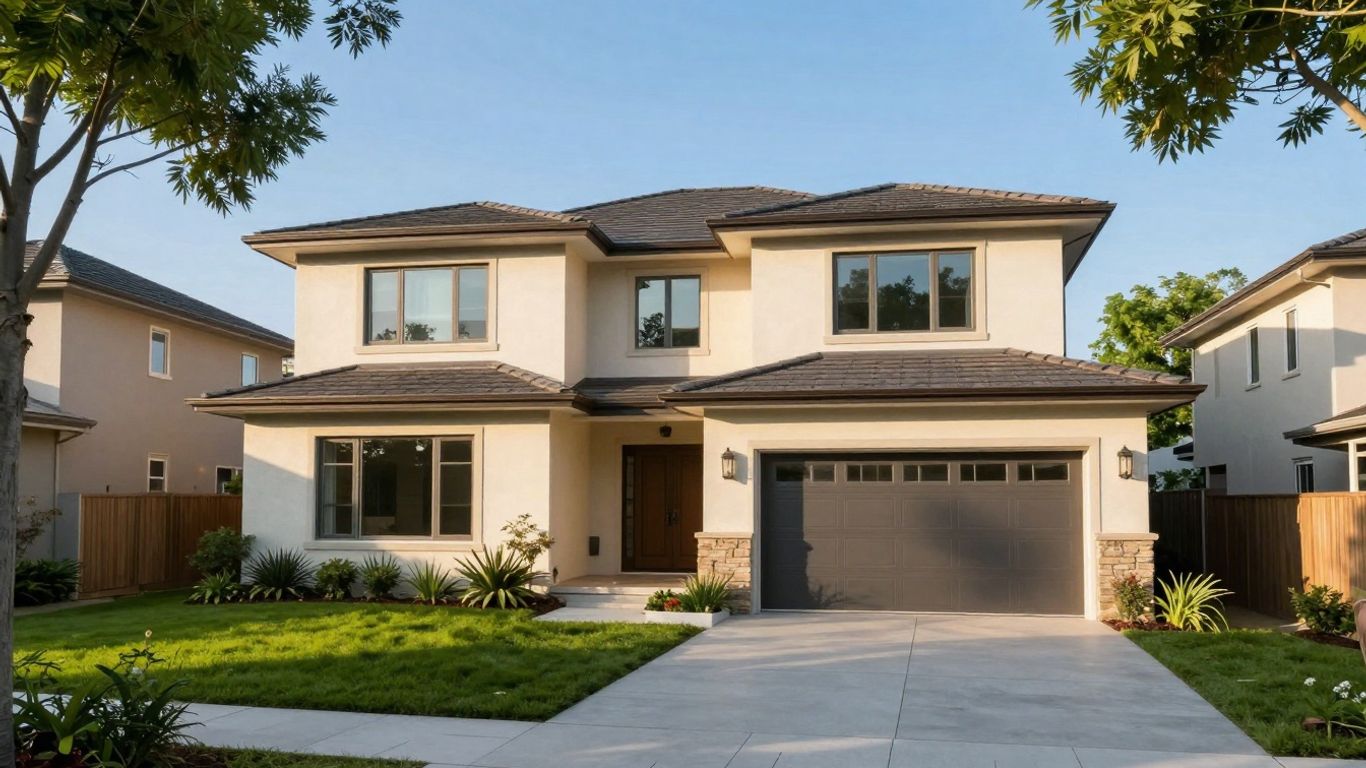 Casa moderna protegida bajo un cielo azul.