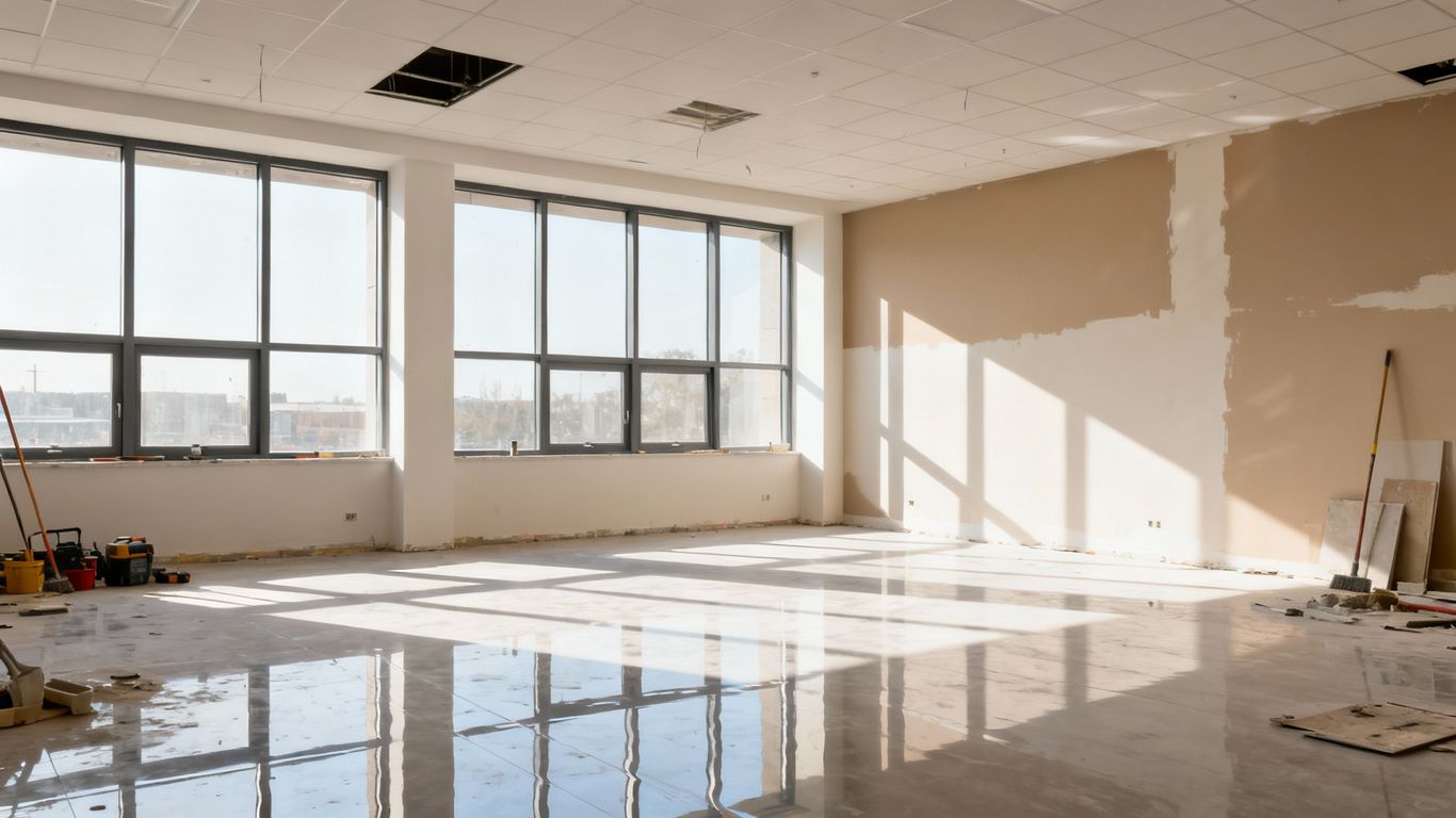 Vyčistený komerčný priestor pripravený na kolaudáciu.