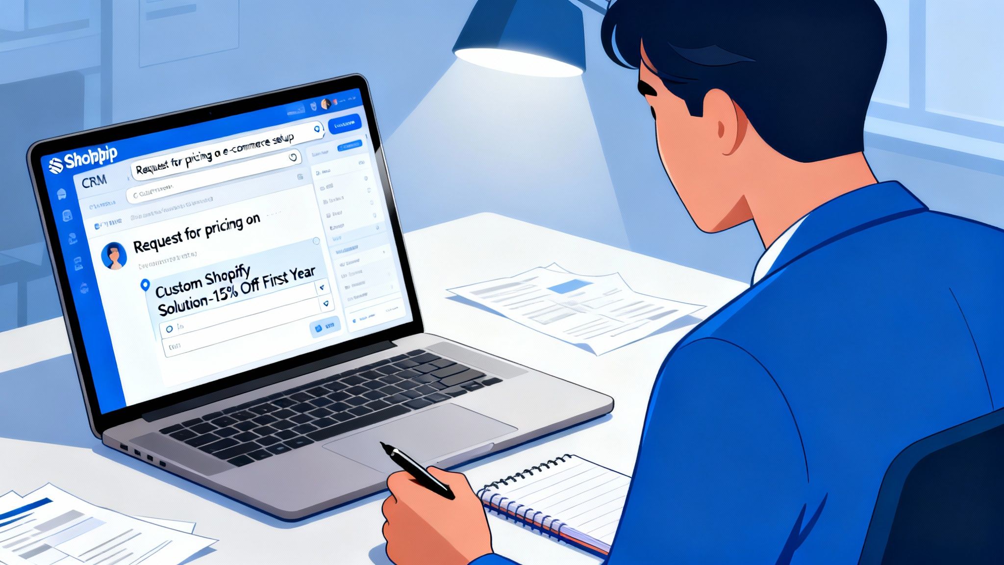 Shopify sales team responding to a customer query and sending a branded quote from a CRM