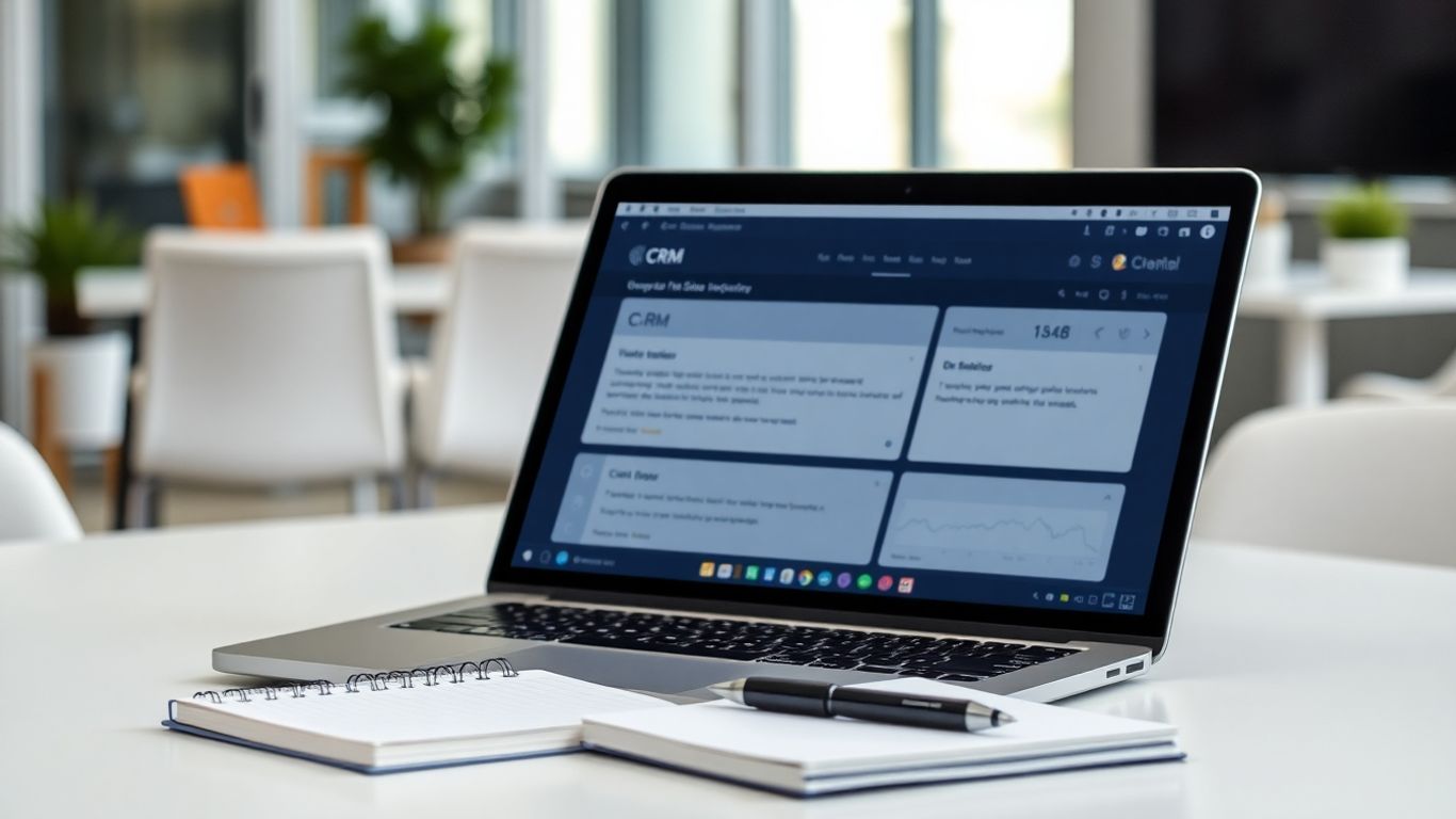 Startup sales CRM interface on a laptop.