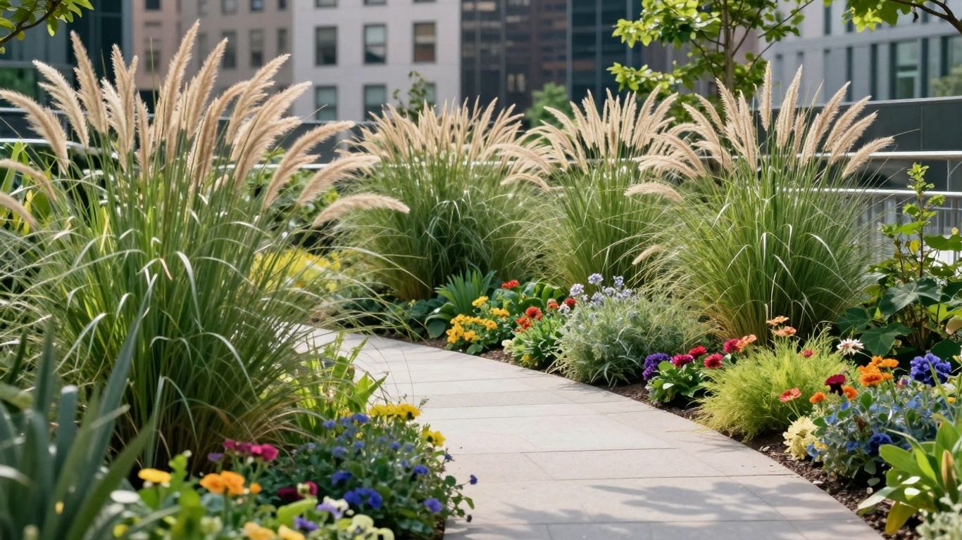 Planten en gras op de High Line in New York.