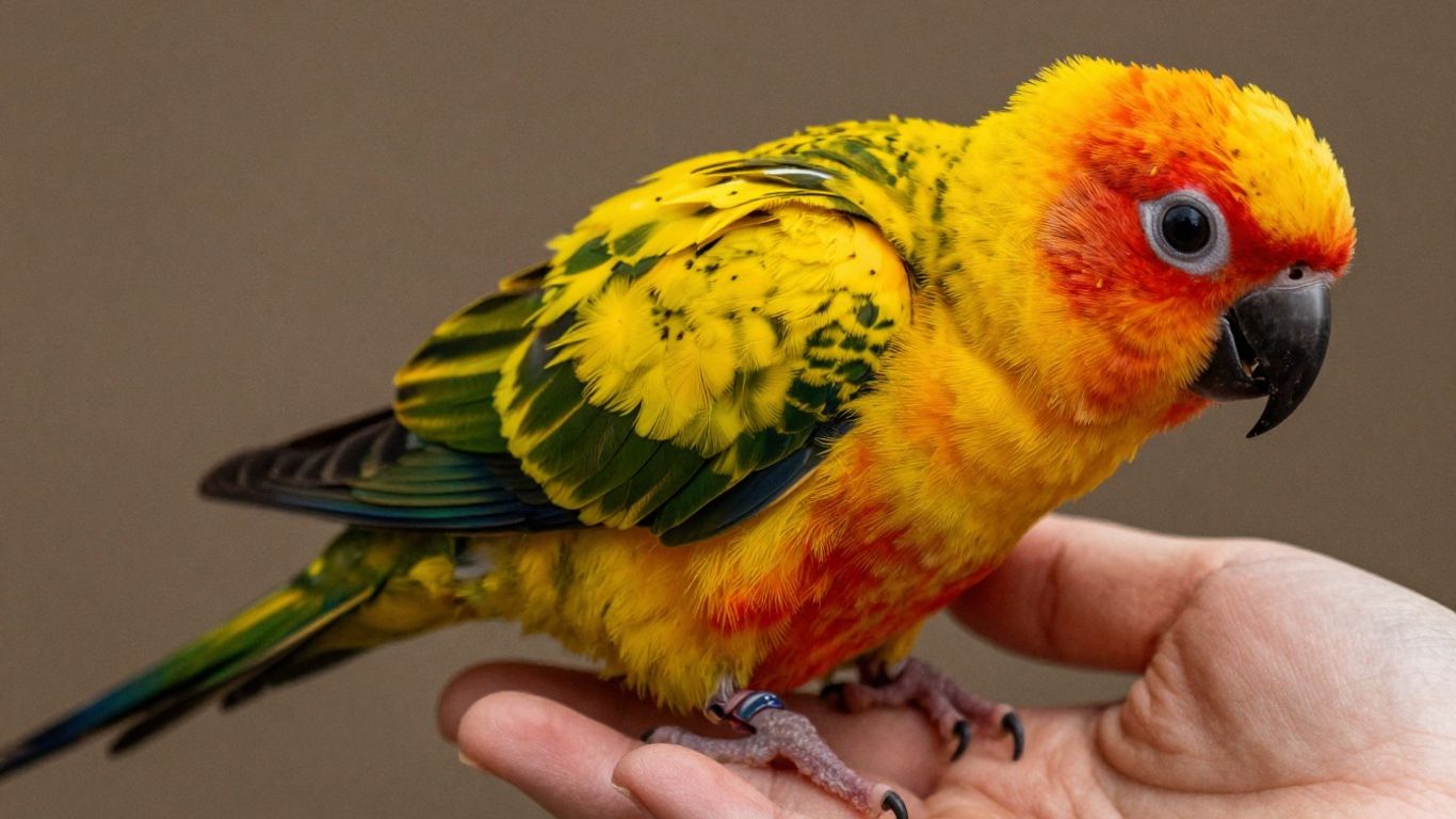 Baby conure bird on a hand