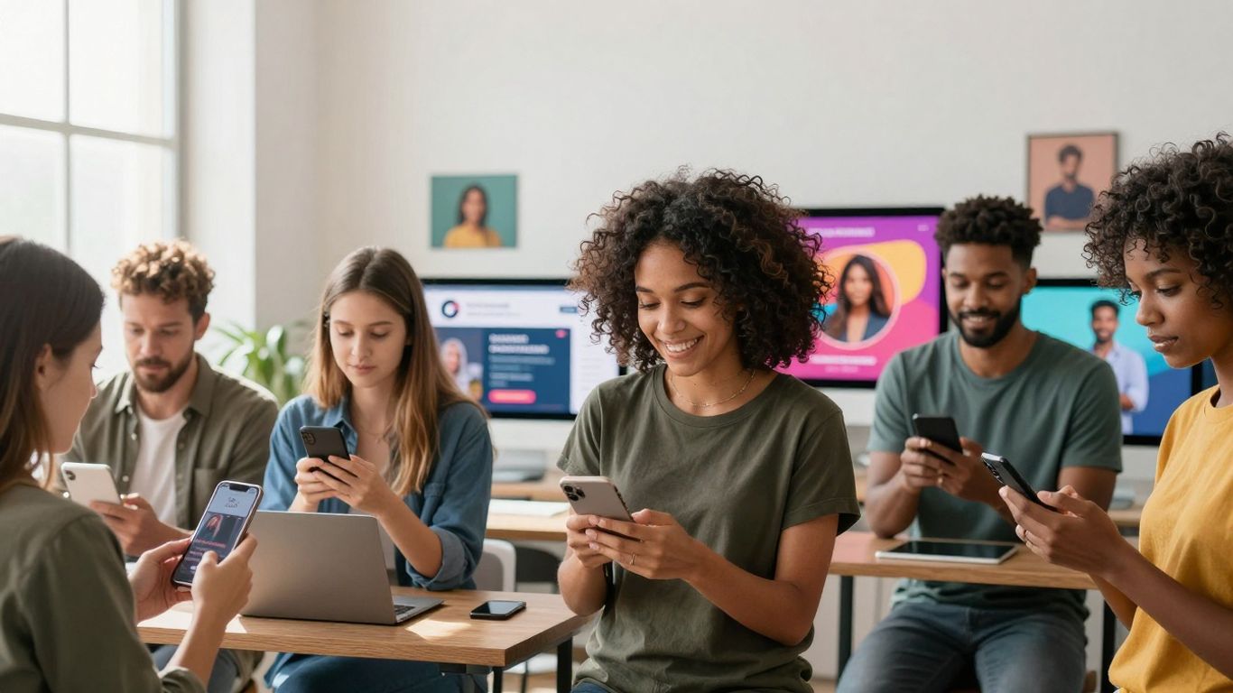 Micro-influencers interacting with followers on mobile devices.