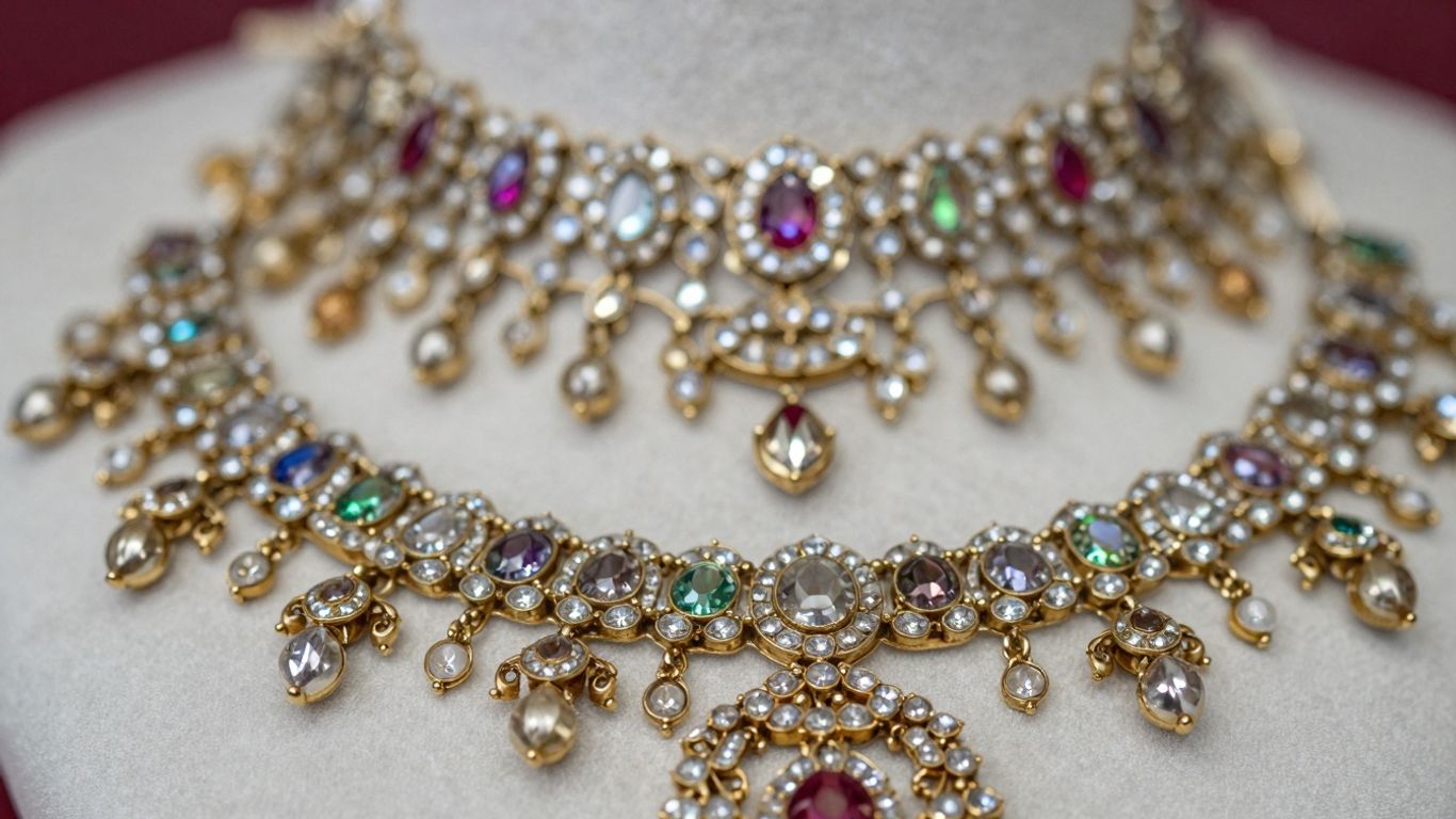 Intricate Kundan bridal jewellery with sparkling gemstones and gold.