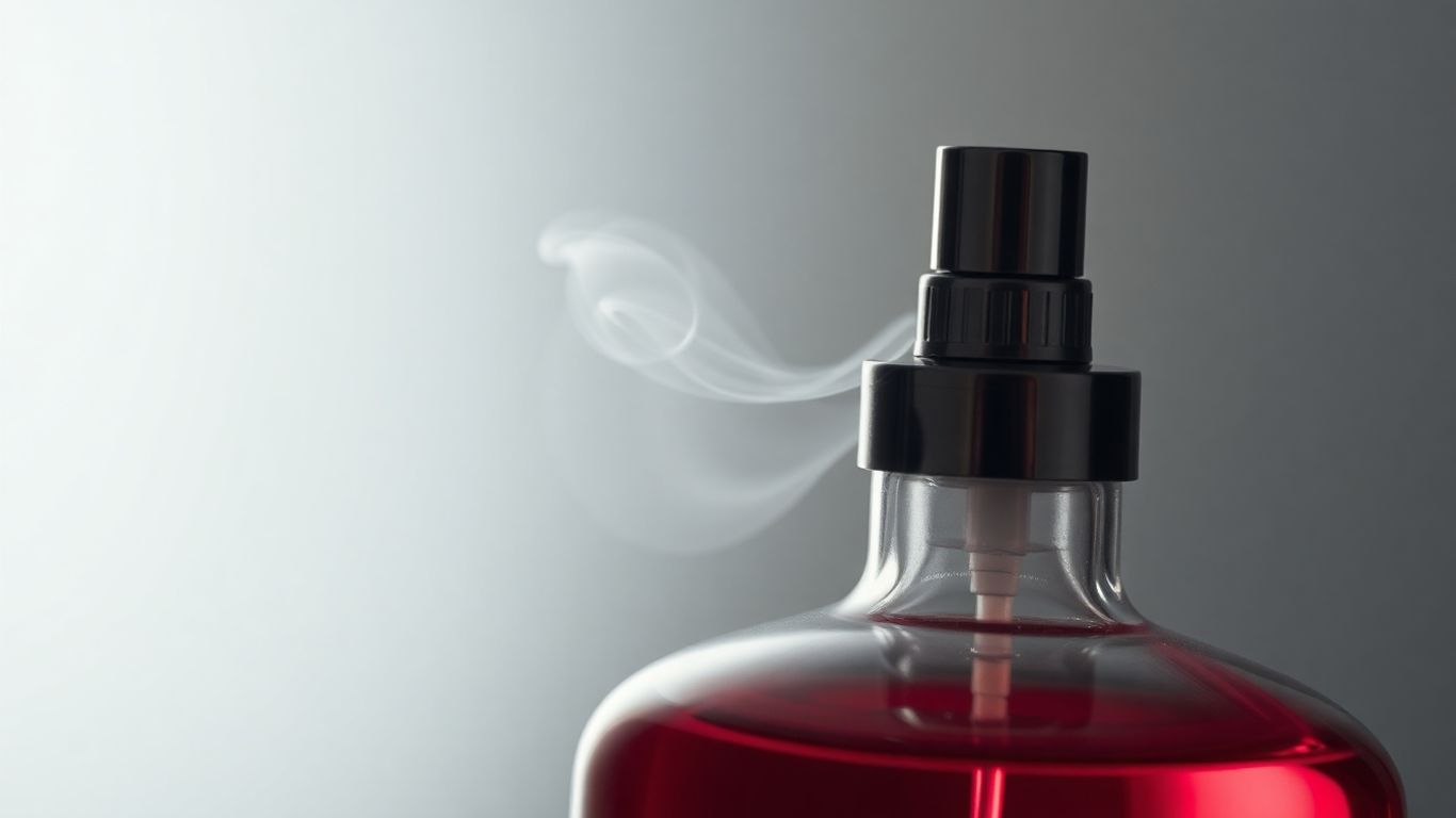 Perfume bottle with mist rising, suggesting scent longevity.