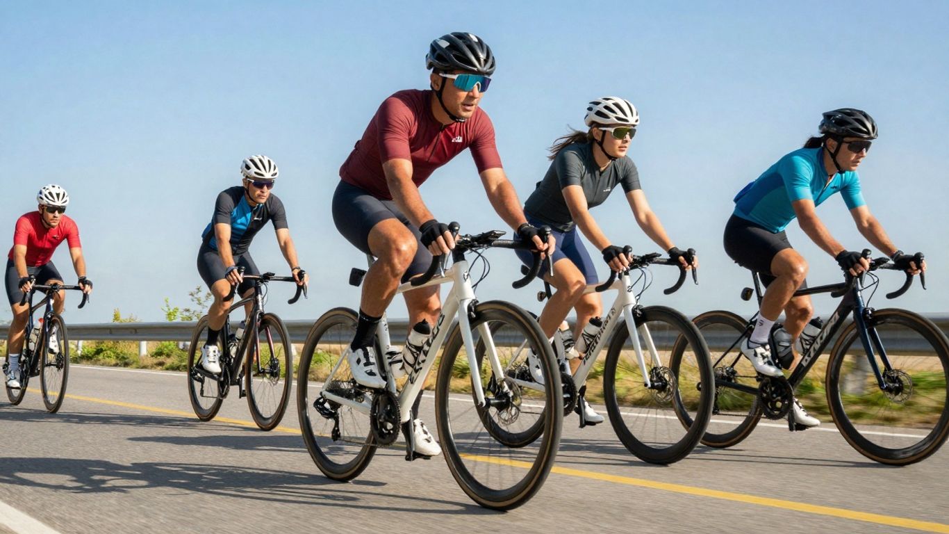 Cyclists riding on a sunny road near Brunswick.