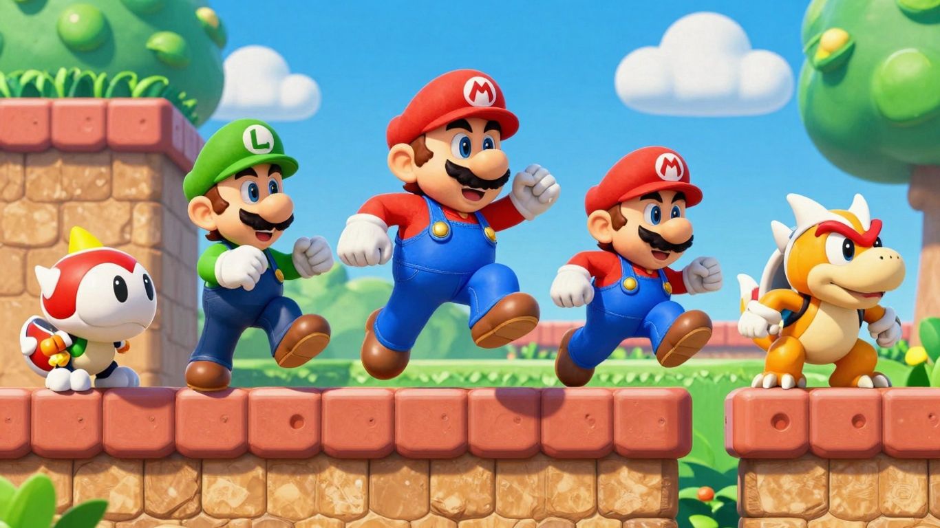 Mario and Luigi jumping in New Super Mario Bros.
